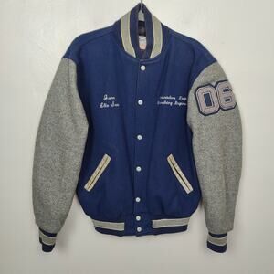 Vintage Neff Marching‎ Band Varsity Jacket Size Medium Blue Gray Button Felted